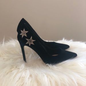 Black Suede W Gold Star Patch